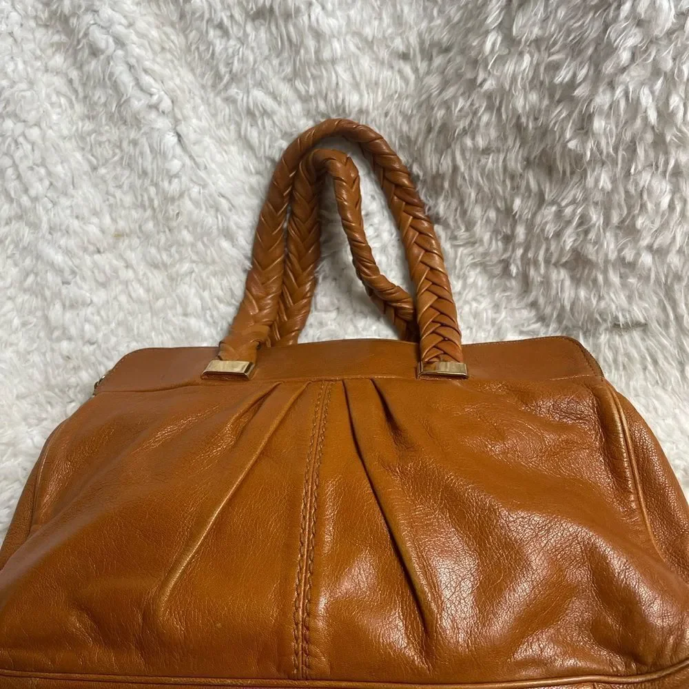 Antonio Melani leather tan Medium braided straps Shoulder bag gold tone hardware